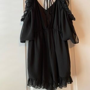 Gianni Bini Black Cold Shoulder Ruffle Romper